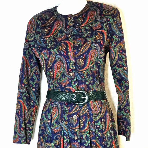 Talbots X Sara Cambell 80s Jeweltone Paisley Button Front Midi Tea Length Dress - Picture 4 of 15